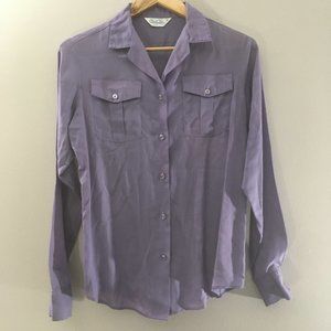 VTG 80s Cheryl Tiegs Semi-sheer Purple Button Down Shirt Vintage 1980s